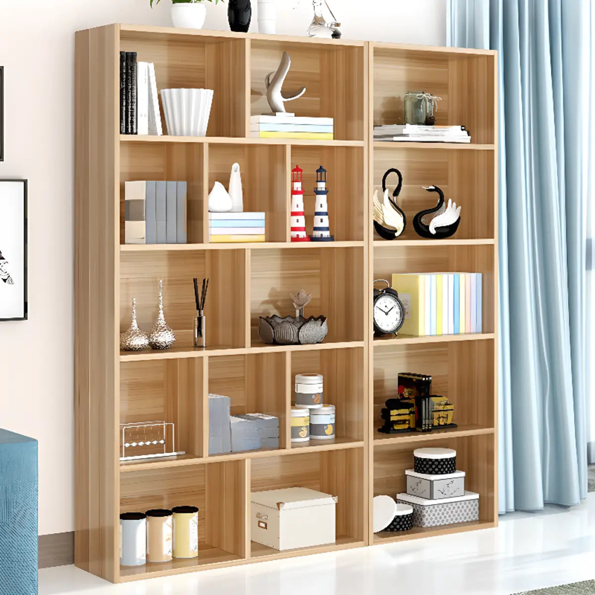 Natural Finish Vertical Modish Wood Barrister Bookcase Image - 3