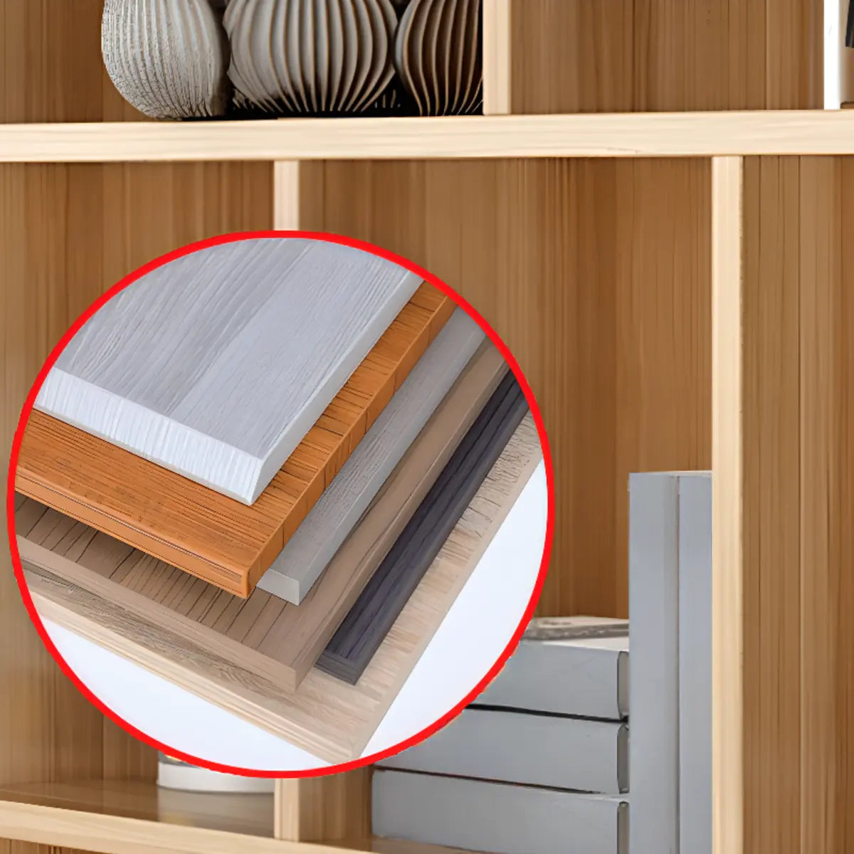 Natural Finish Vertical Modish Wood Barrister Bookcase Image - 7