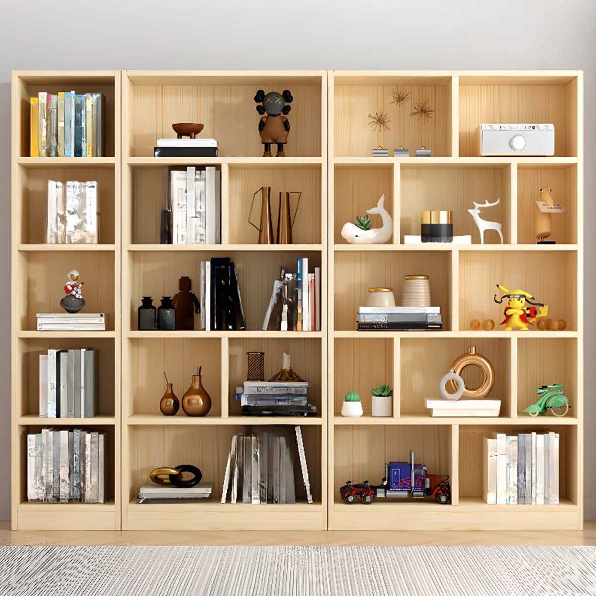 Natural Finish Vertical Wood Closed Display Bookcase Image - 1
