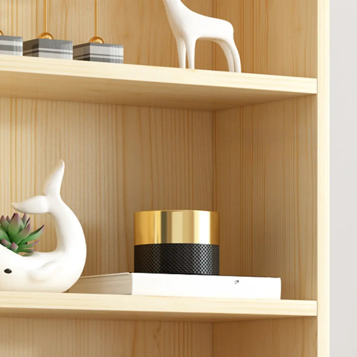 Natural Finish Vertical Wood Closed Display Bookcase Image - 11