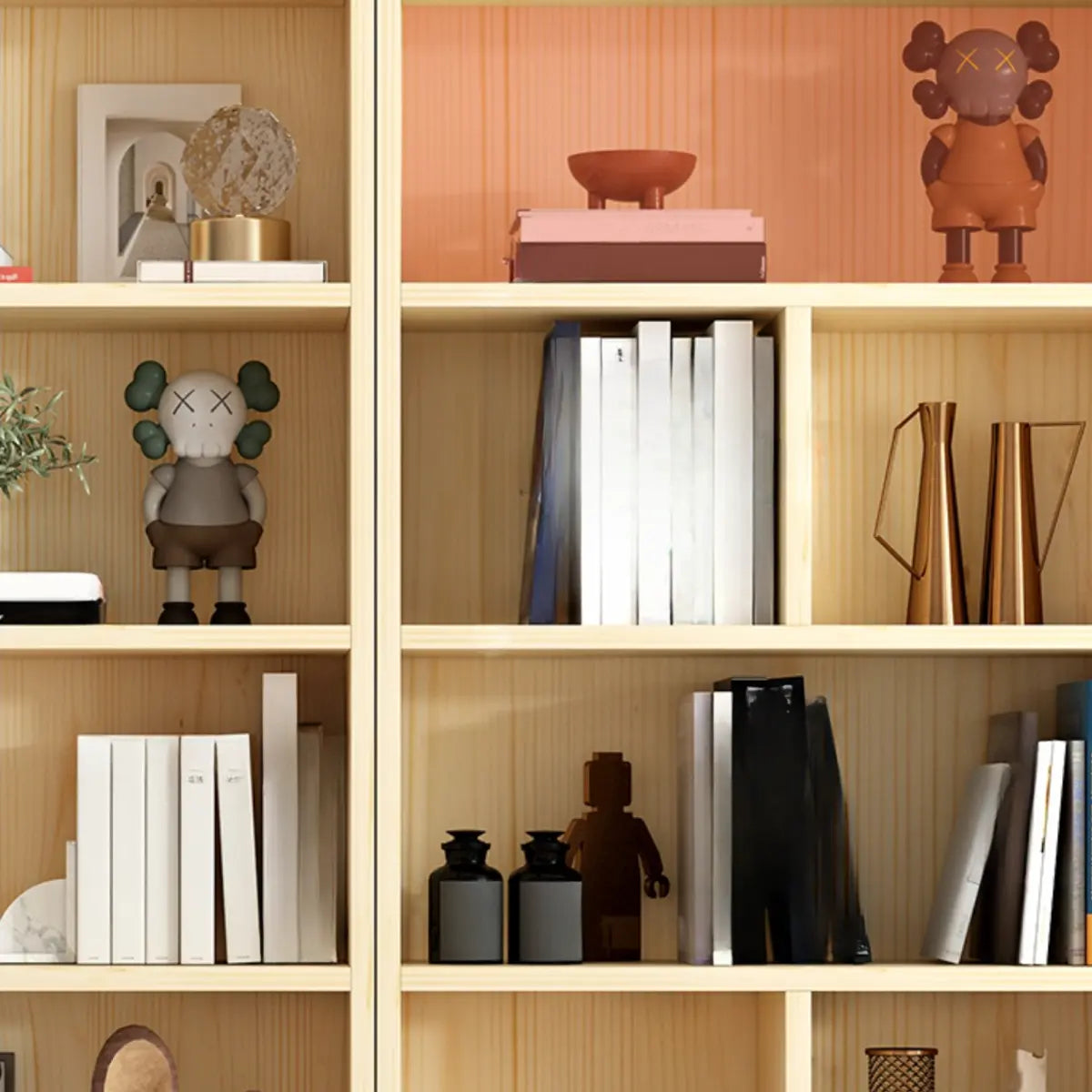 Natural Finish Vertical Wood Closed Display Bookcase Image - 12