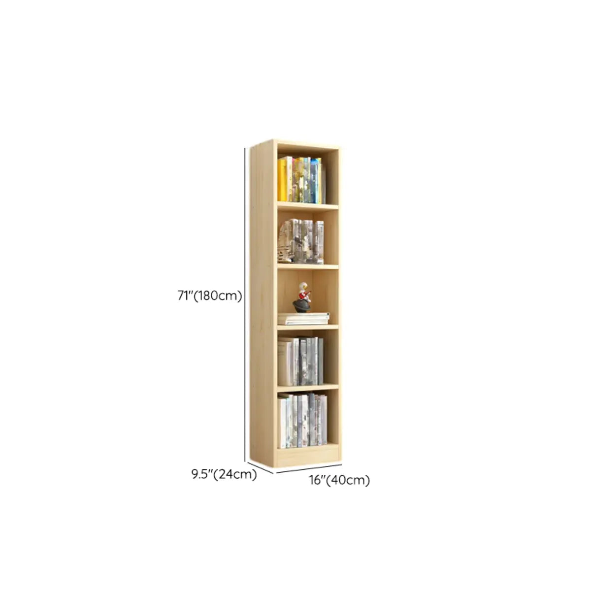 Natural Finish Vertical Wood Closed Display Bookcase 