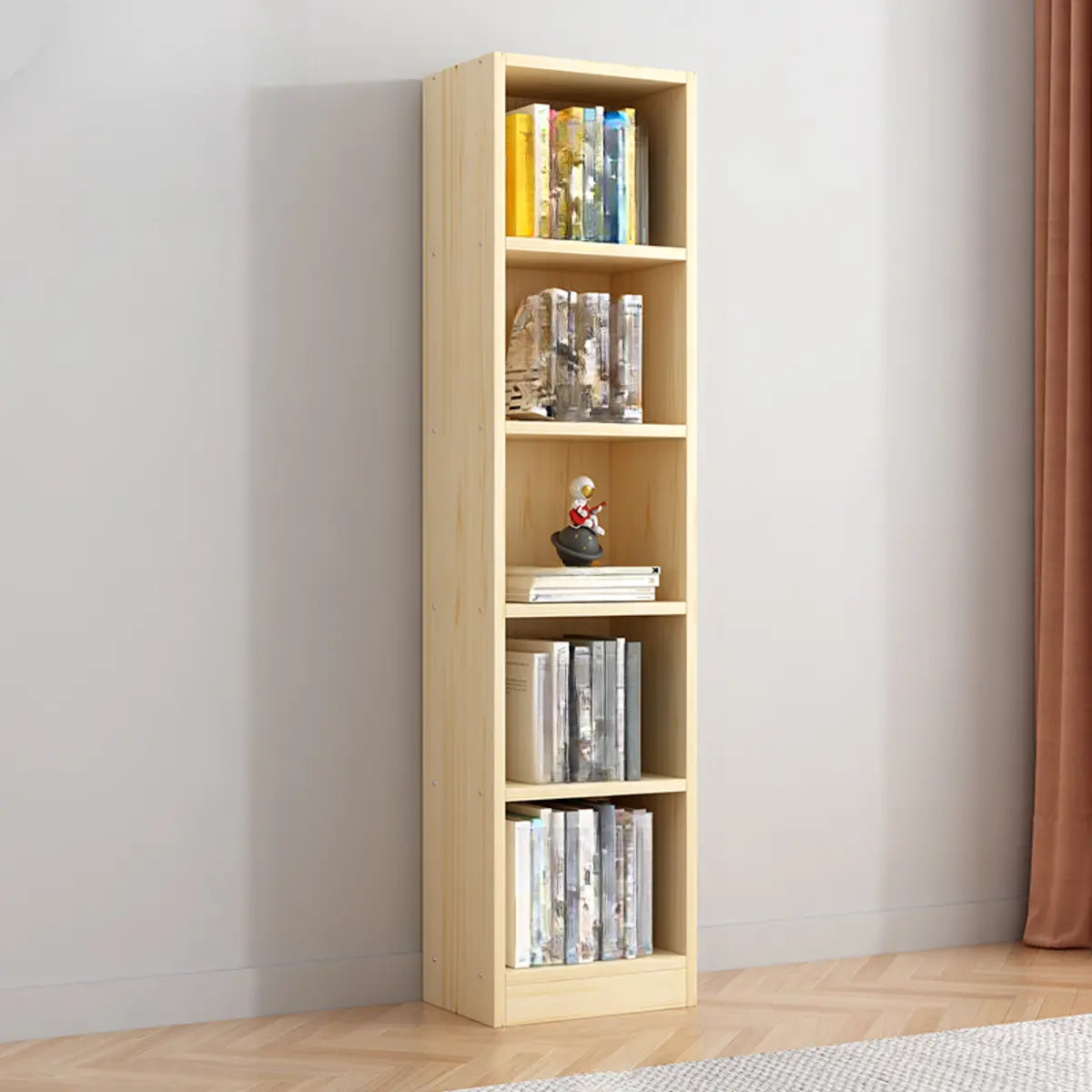 Natural Finish Vertical Wood Closed Display Bookcase Image - 2