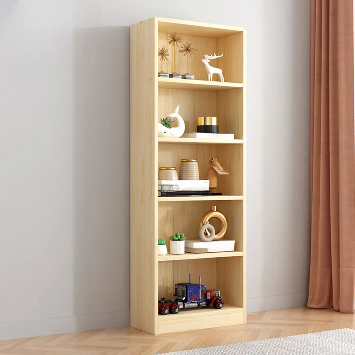 Natural Finish Vertical Wood Closed Display Bookcase Image - 3