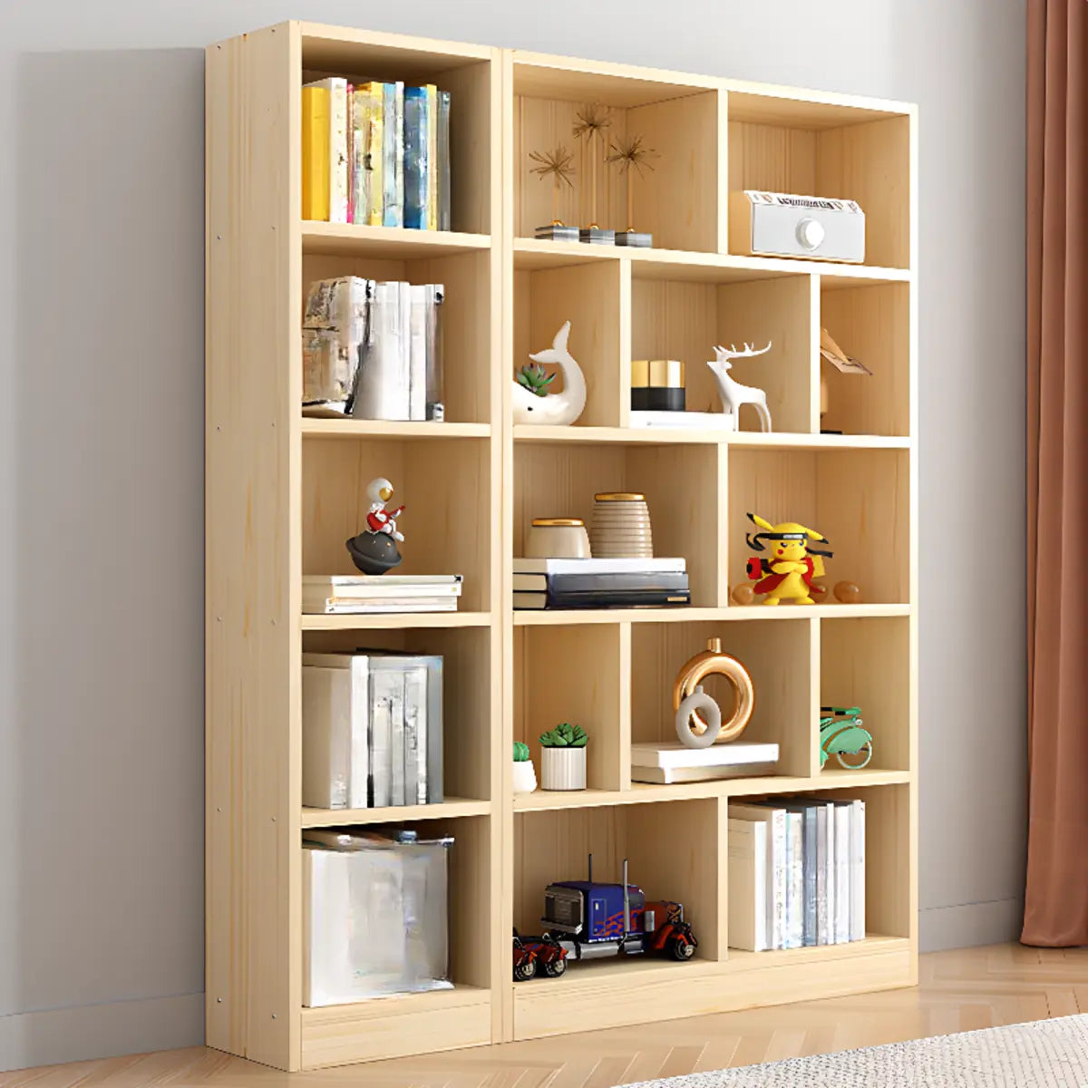 Natural Finish Vertical Wood Closed Display Bookcase Image - 4