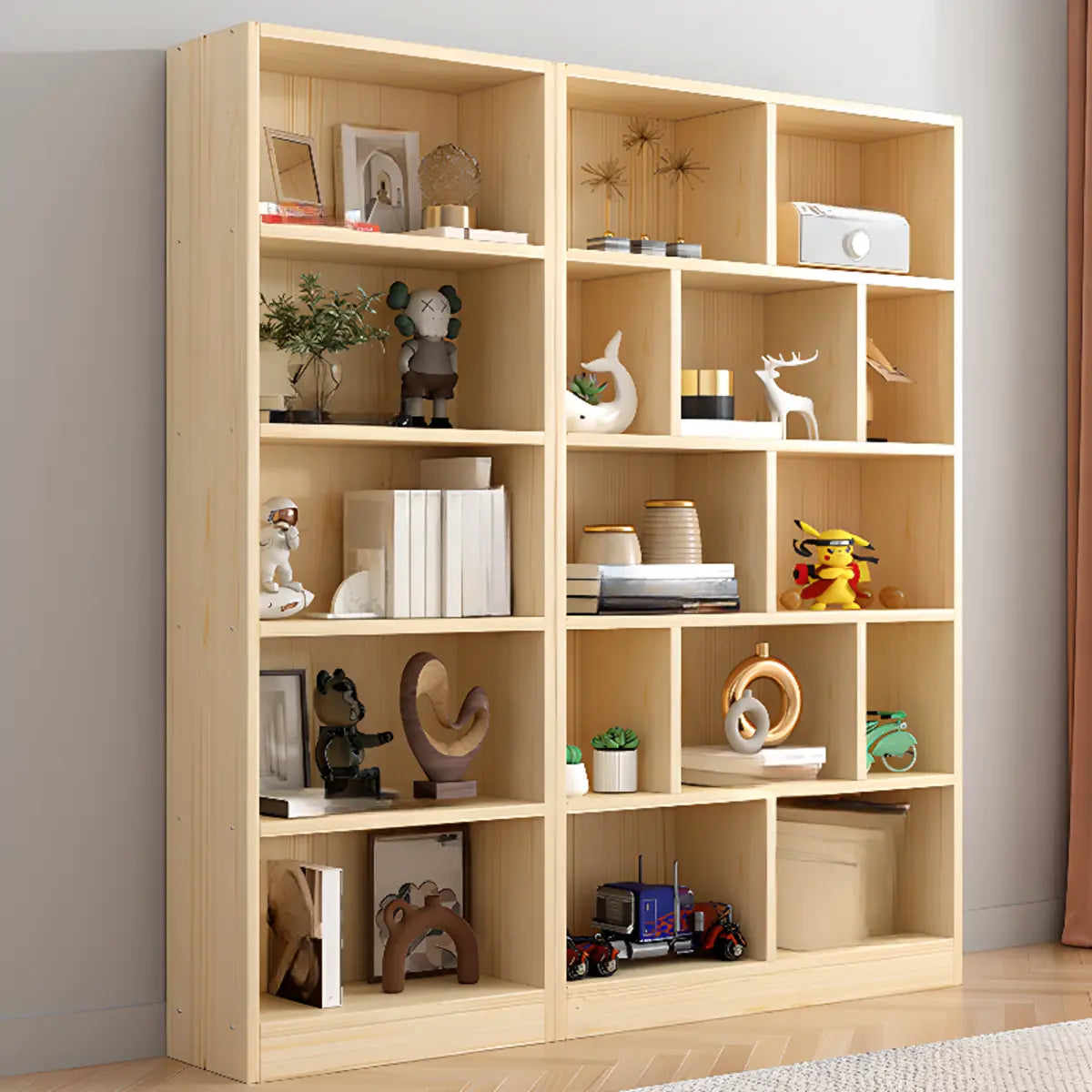 Natural Finish Vertical Wood Closed Display Bookcase Image - 6