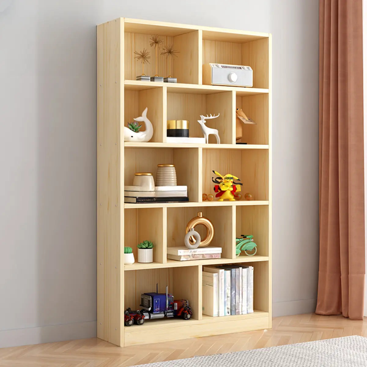 Natural Finish Vertical Wood Closed Display Bookcase Image - 7