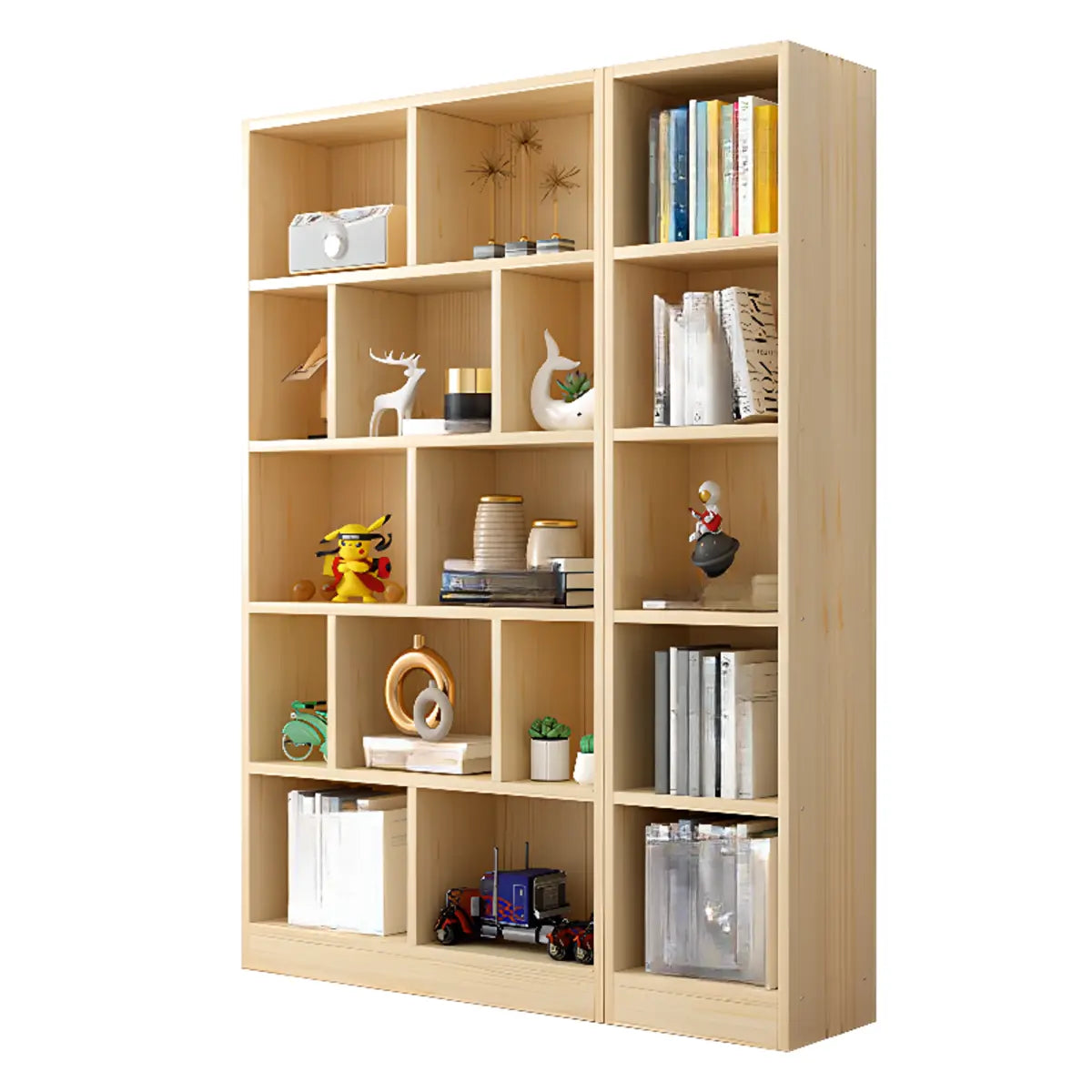 Natural Finish Vertical Wood Closed Display Bookcase Image - 8