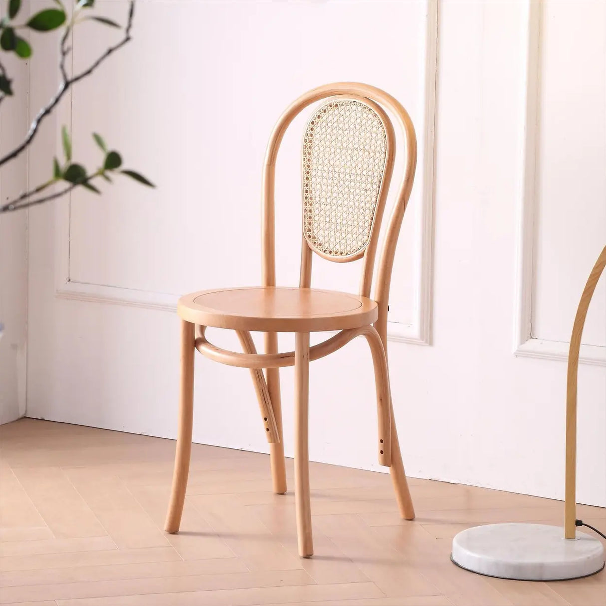 Natural Finish Windsor Back Wood Woven Dining Chair Image - 11