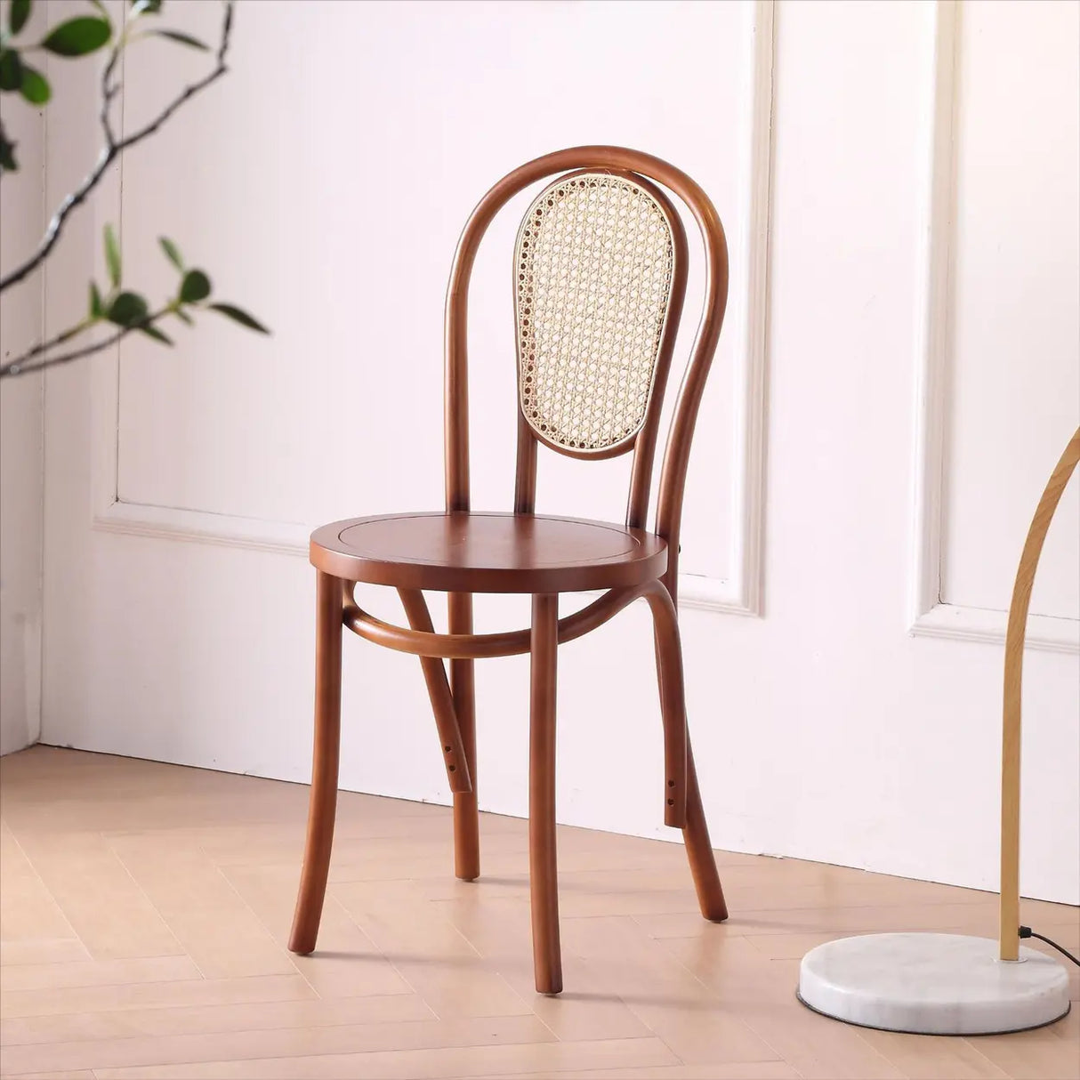Natural Finish Windsor Back Wood Woven Dining Chair Image - 13