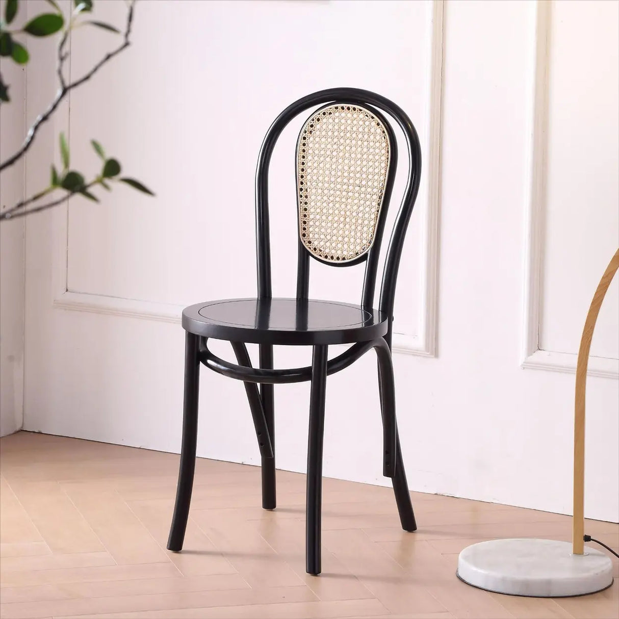 Natural Finish Windsor Back Wood Woven Dining Chair Image - 15