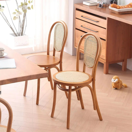Natural Finish Windsor Back Wood Woven Dining Chair Image - 1