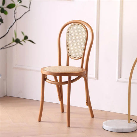 Natural Finish Windsor Back Wood Woven Dining Chair Image - 2