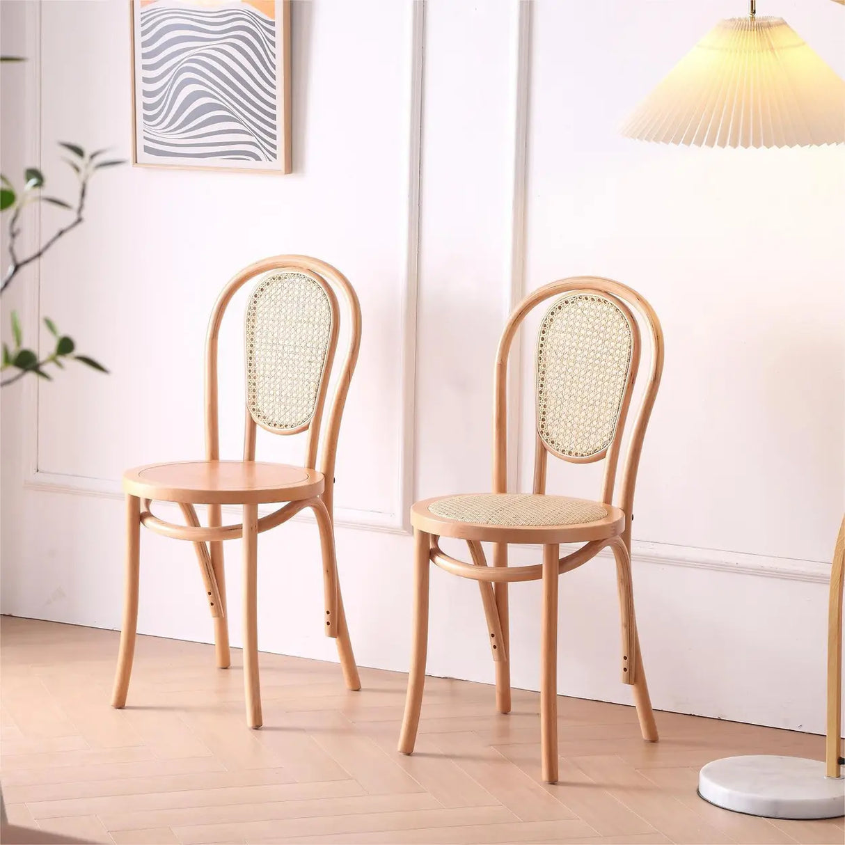 Natural Finish Windsor Back Wood Woven Dining Chair Image - 5