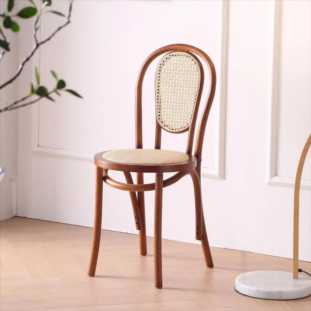 Natural Finish Windsor Back Wood Woven Dining Chair Image - 6
