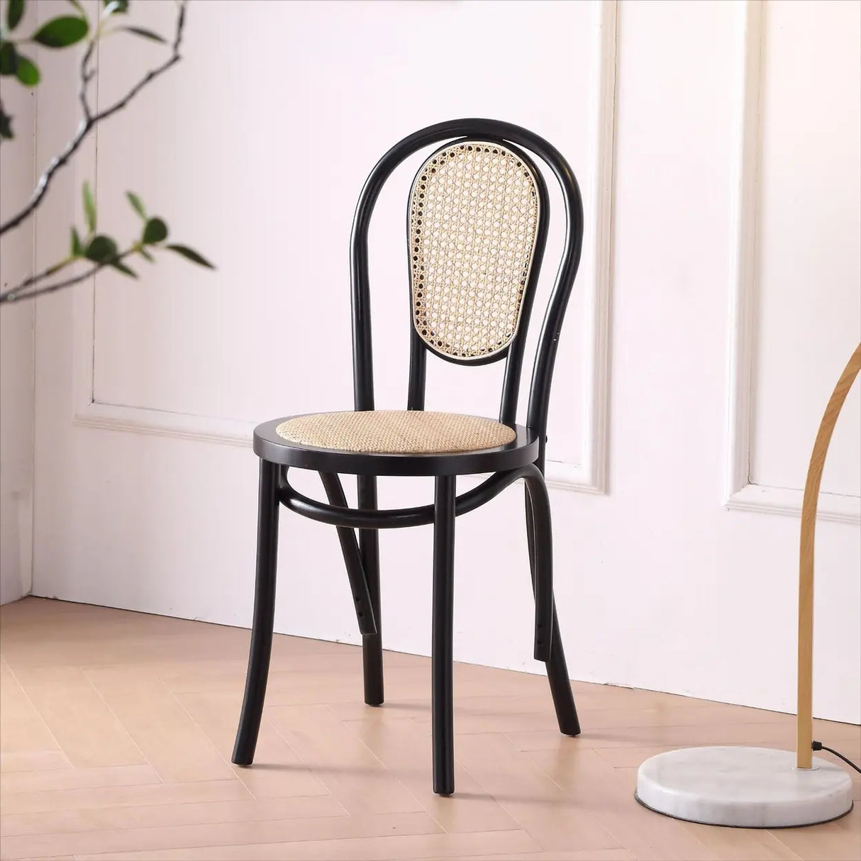 Natural Finish Windsor Back Wood Woven Dining Chair Image - 8