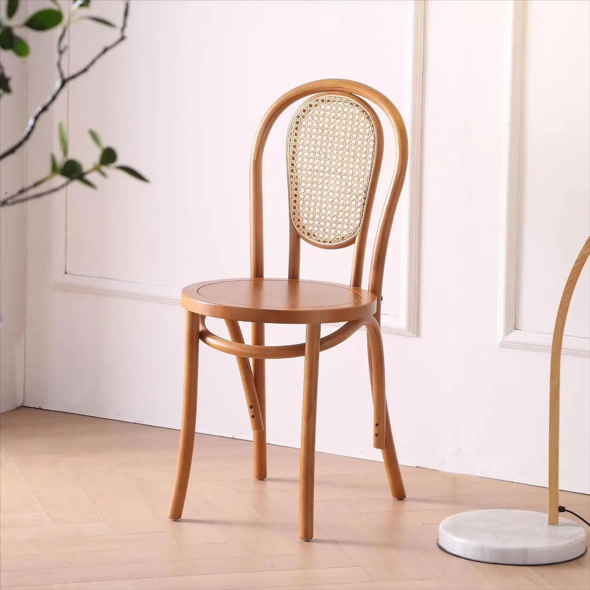 Natural Finish Windsor Back Wood Woven Dining Chair Image - 9