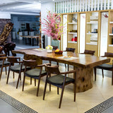 Natural Finish Wood Curved Multi-Person Meeting Desk Image - 13