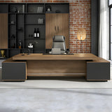 Natural Finish Wood Deep Width L-Shape Executive Desk Image - 2