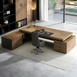 Natural Finish Wood Deep Width L-Shape Executive Desk Image - 3