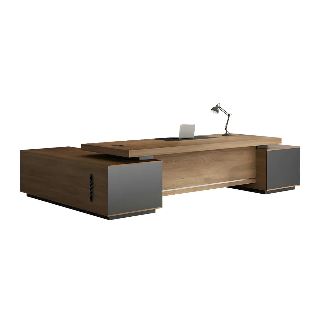 Natural Finish Wood Deep Width L-Shape Executive Desk Image - 5