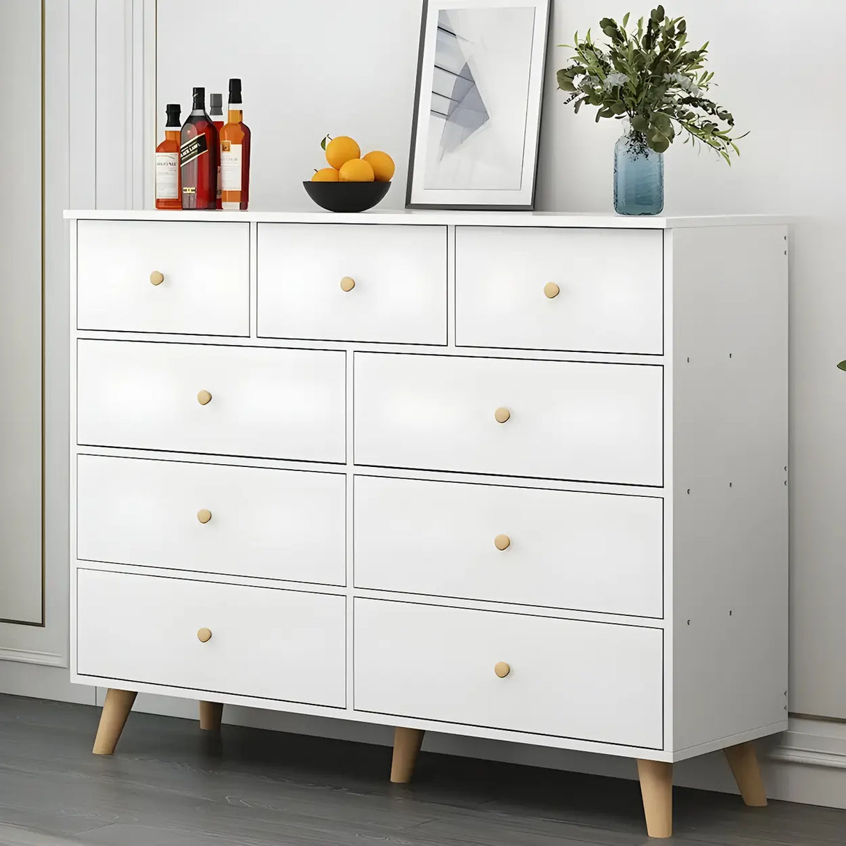 Natural Finish Wood Dresser for Nine Drawers Image - 3