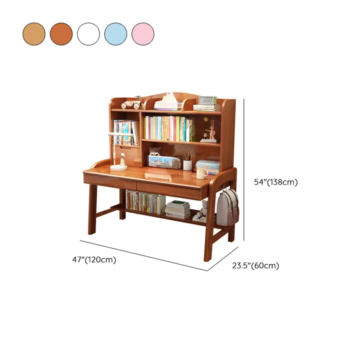 Natural Finish Wood Hutch Drawer Shelf Writing Desk Image - 17