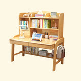 Natural Finish Wood Hutch Drawer Shelf Writing Desk Image - 2
