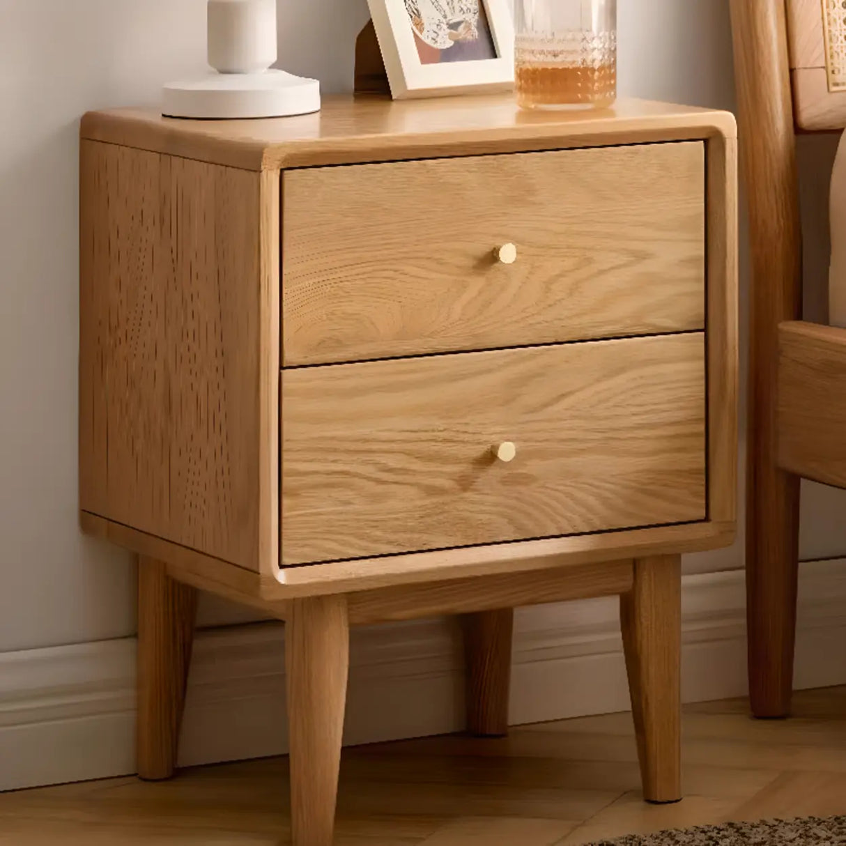 Natural Finish Wood Kids Nightstand with Drawers Image - 1
