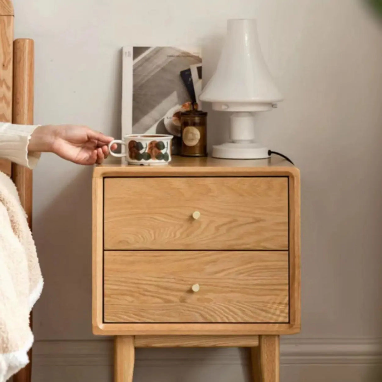 Natural Finish Wood Kids Nightstand with Drawers Image - 3