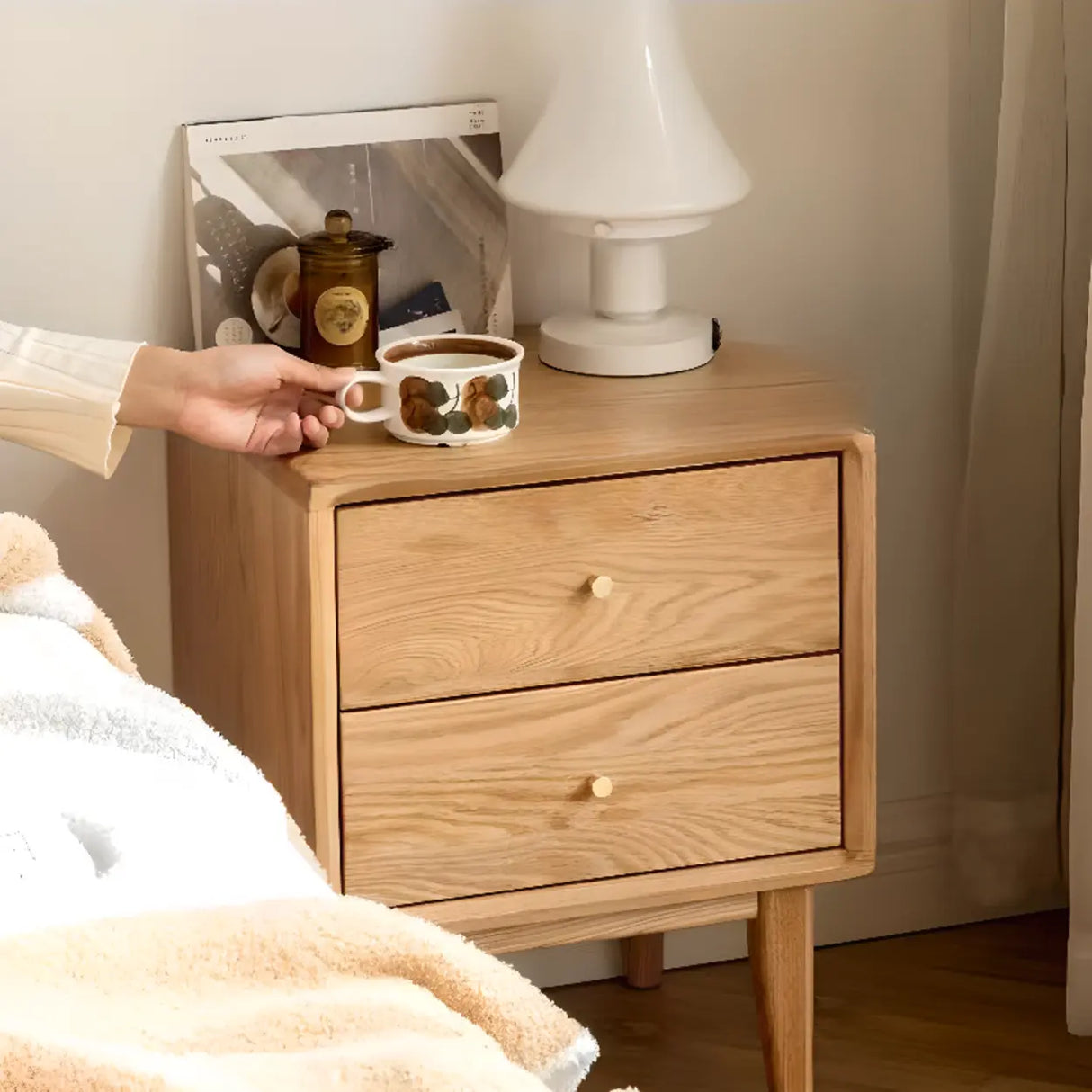 Natural Finish Wood Kids Nightstand with Drawers Image - 6