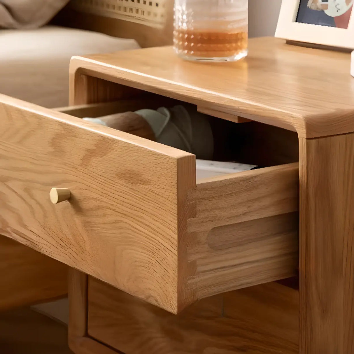 Natural Finish Wood Kids Nightstand with Drawers Image - 8