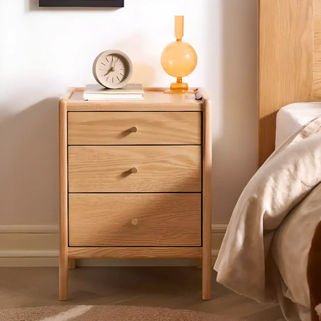 Natural Finish Wood Kids Nightstand with Three Drawers Image - 1