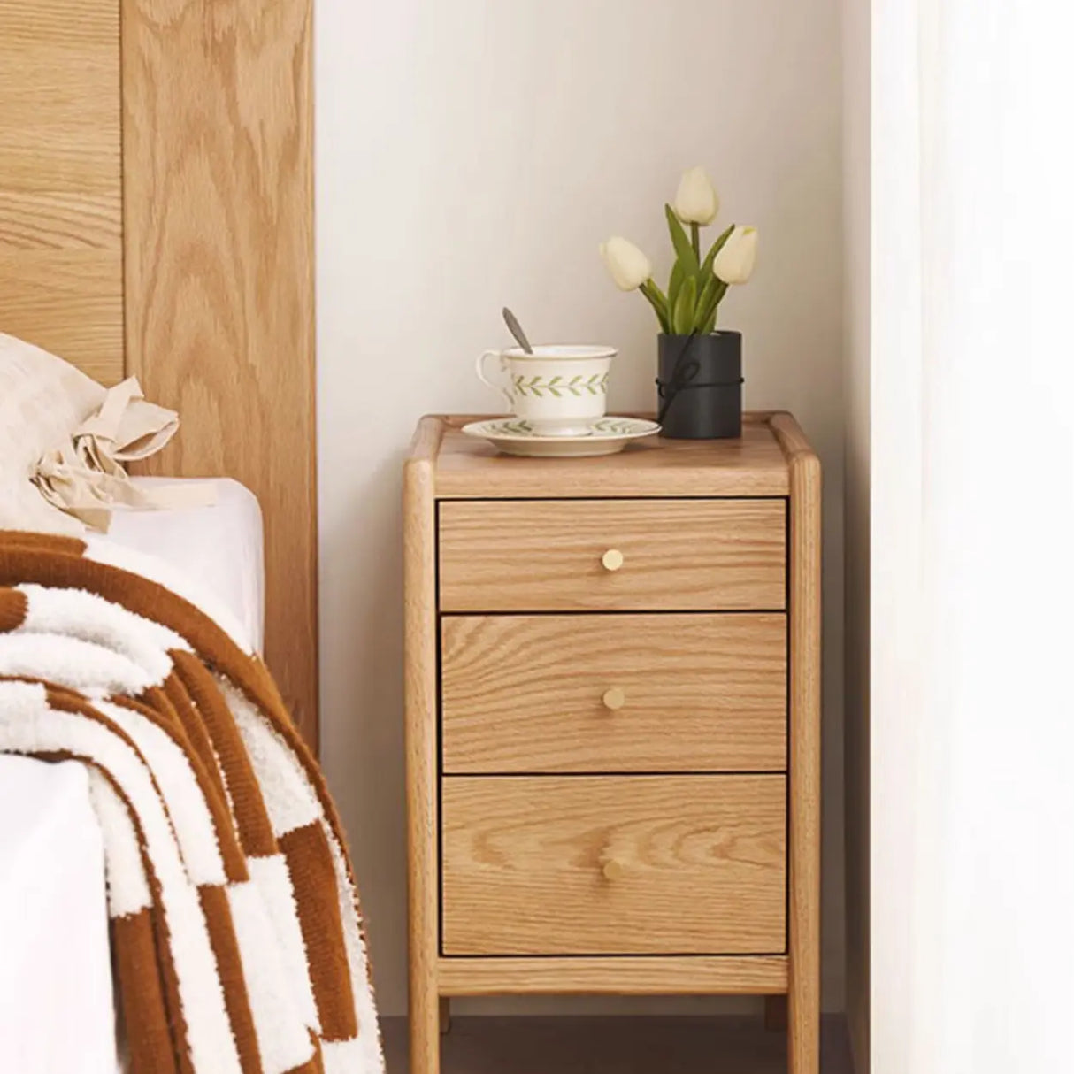 Natural Finish Wood Kids Nightstand with Three Drawers Image - 3