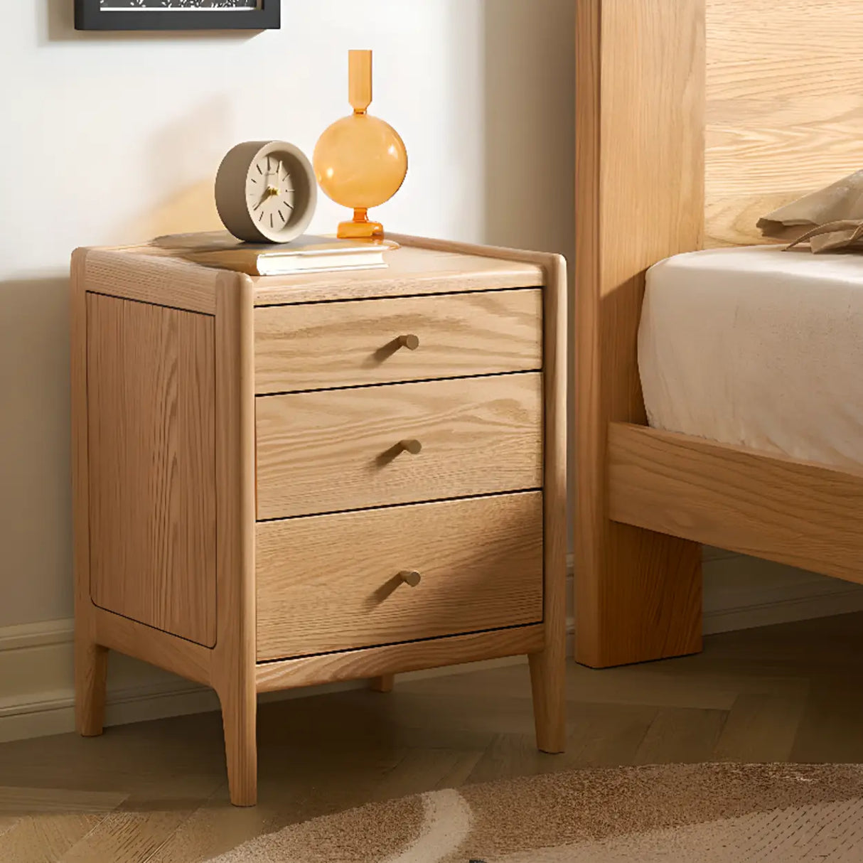 Natural Finish Wood Kids Nightstand with Three Drawers Image - 4