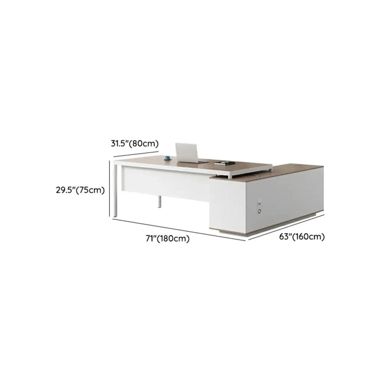 Natural Finish Wood L-Shape White Base Executive Desk Image - 12