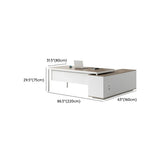 Natural Finish Wood L-Shape White Base Executive Desk Image - 14