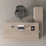 Natural Finish Wood L-Shape White Base Executive Desk Image - 5