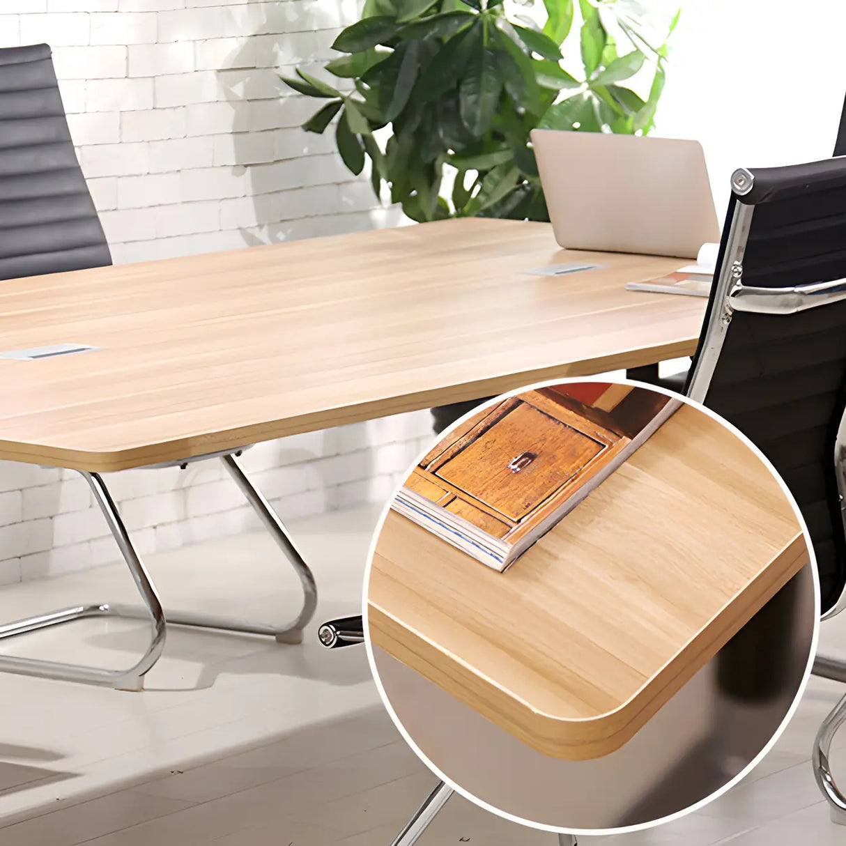 Natural Finish Wood Rectangle T-Shape Conference Desk Image - 4