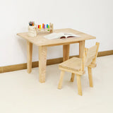 Natural Finish Wood Rectangle Toddler Table Chair Set Image - 7