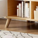 Natural Finish Wood Rectangle Two Drawers TV Stand Image - 12