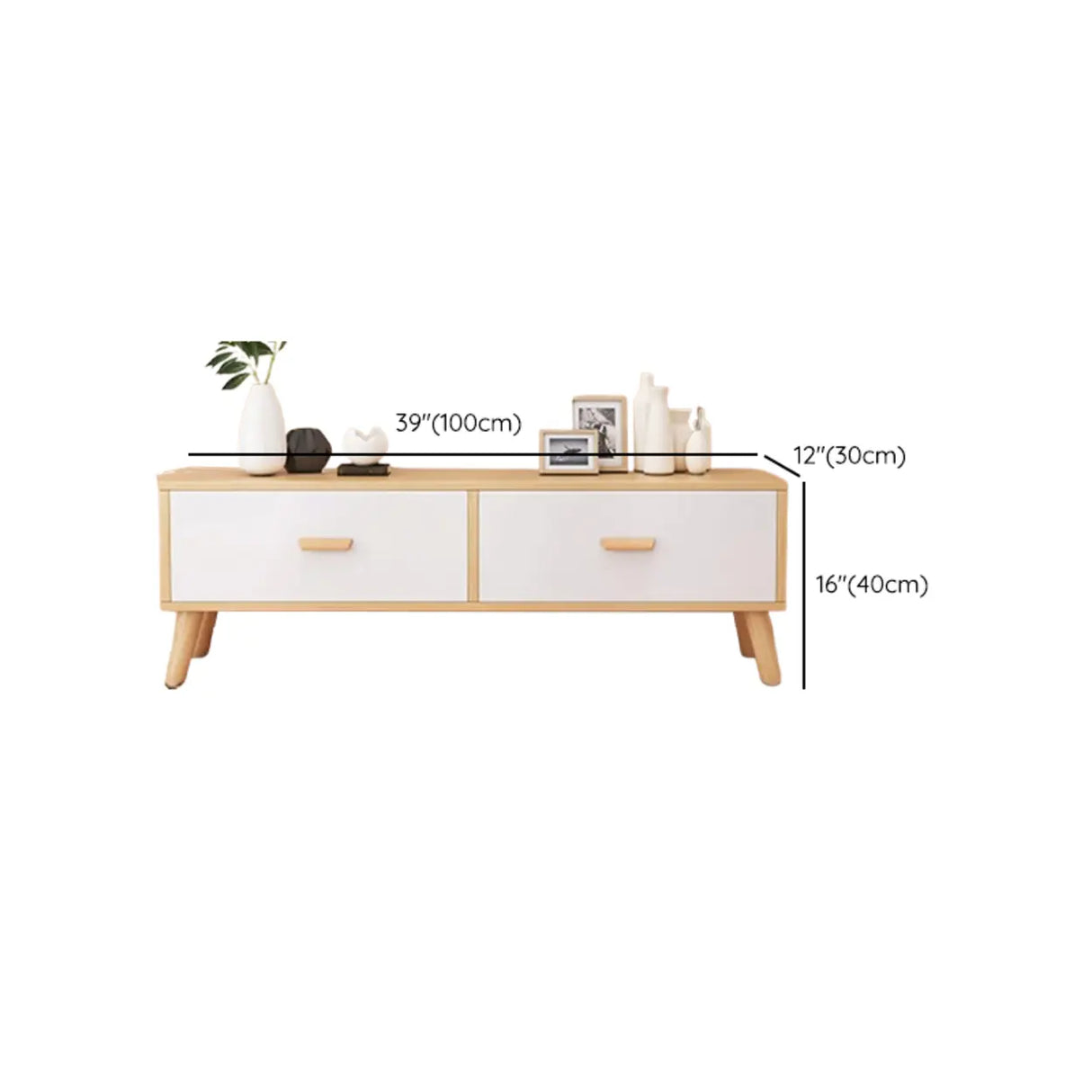 Natural Finish Wood Rectangle Two Drawers TV Stand 