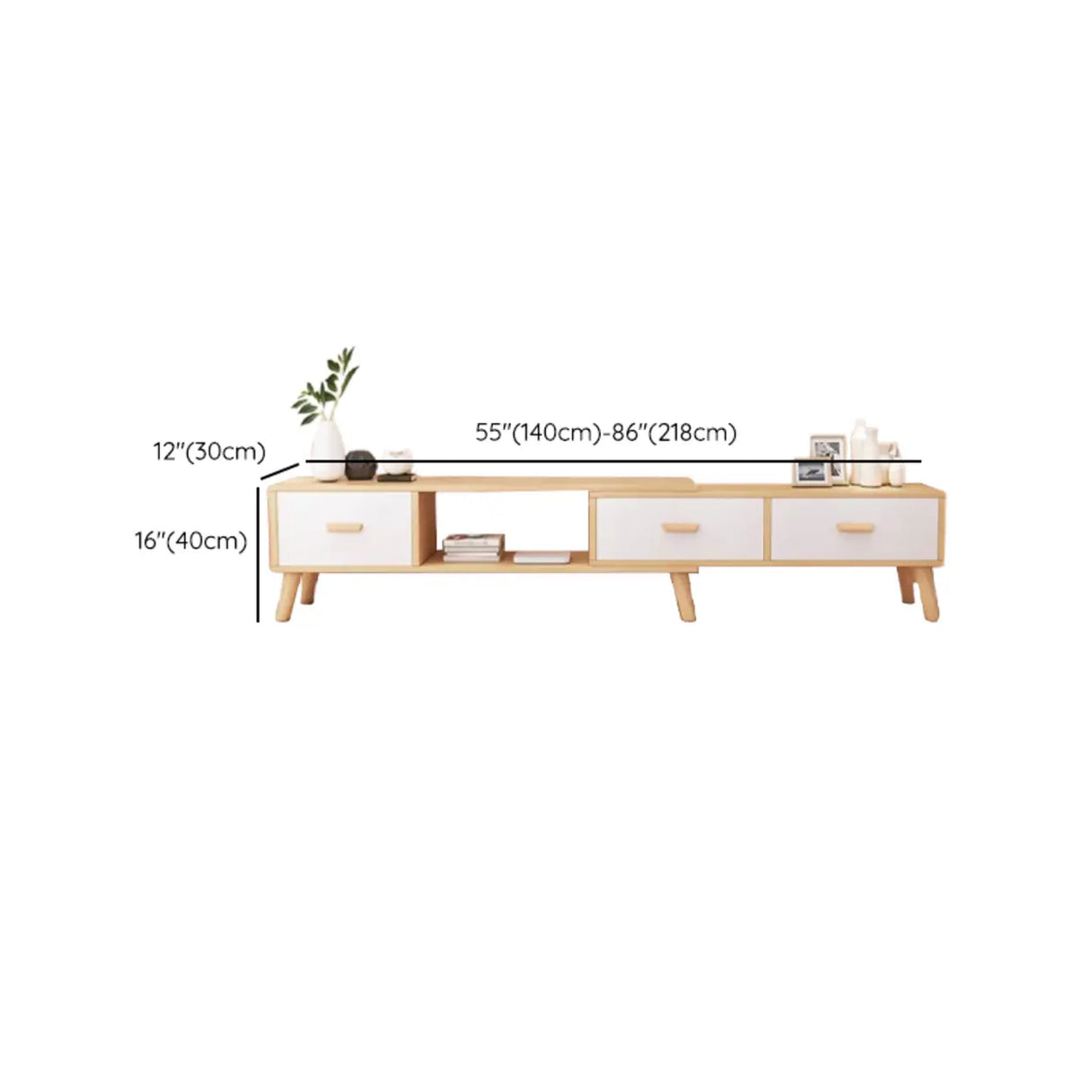 Natural Finish Wood Rectangle Two Drawers TV Stand Image - 17