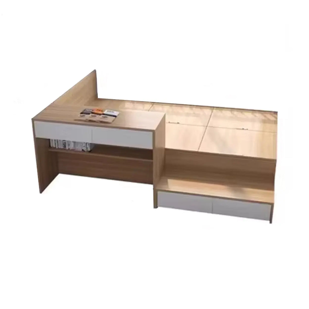 Natural Finish Wood Storage Bed with Stair and Desk Image - 10