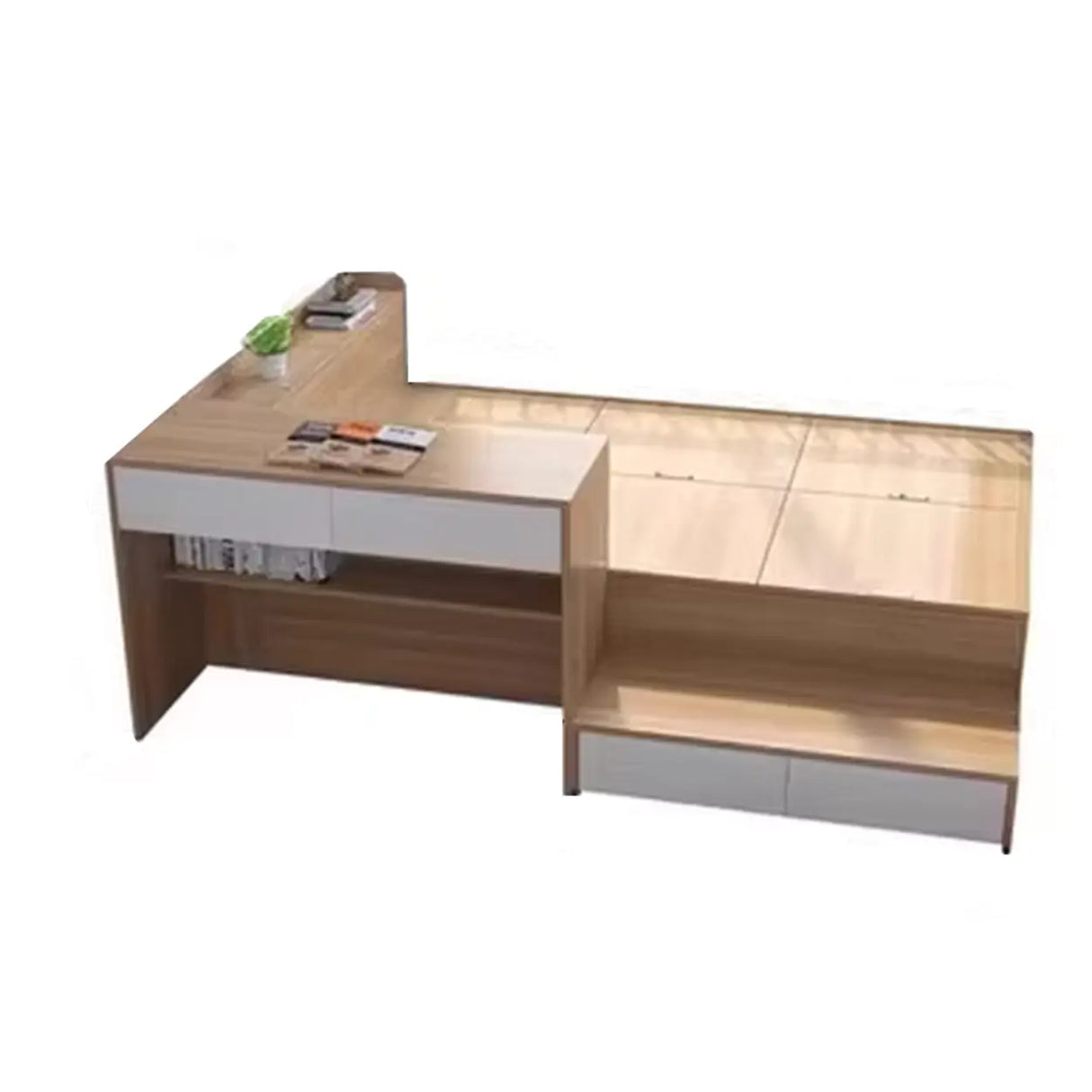 Natural Finish Wood Storage Bed with Stair and Desk Image - 11