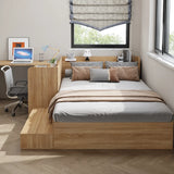 Natural Finish Wood Storage Bed with Stair and Desk Image - 1