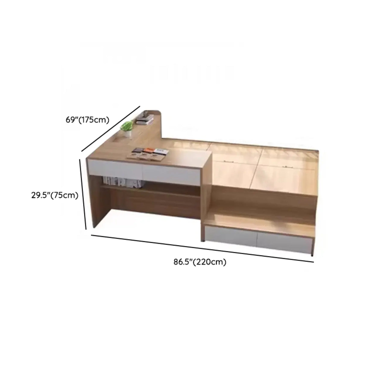 Natural Finish Wood Storage Bed with Stair and Desk Image - 37