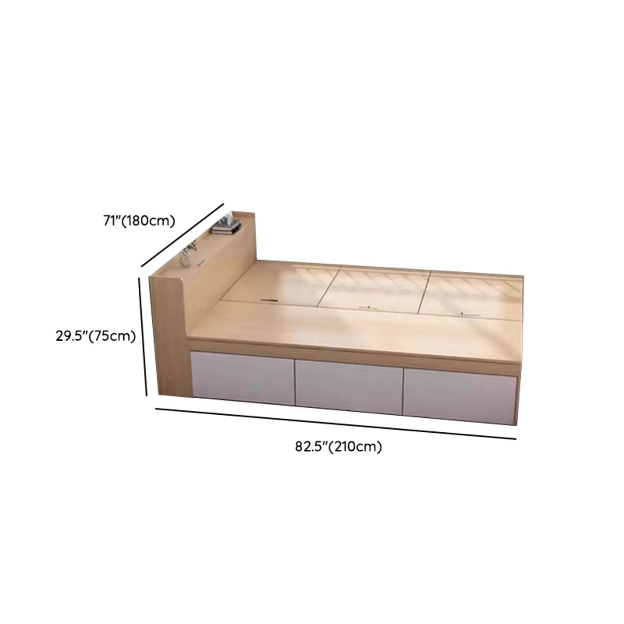 Natural Finish Wood Storage Bed with Stair and Desk Image - 60