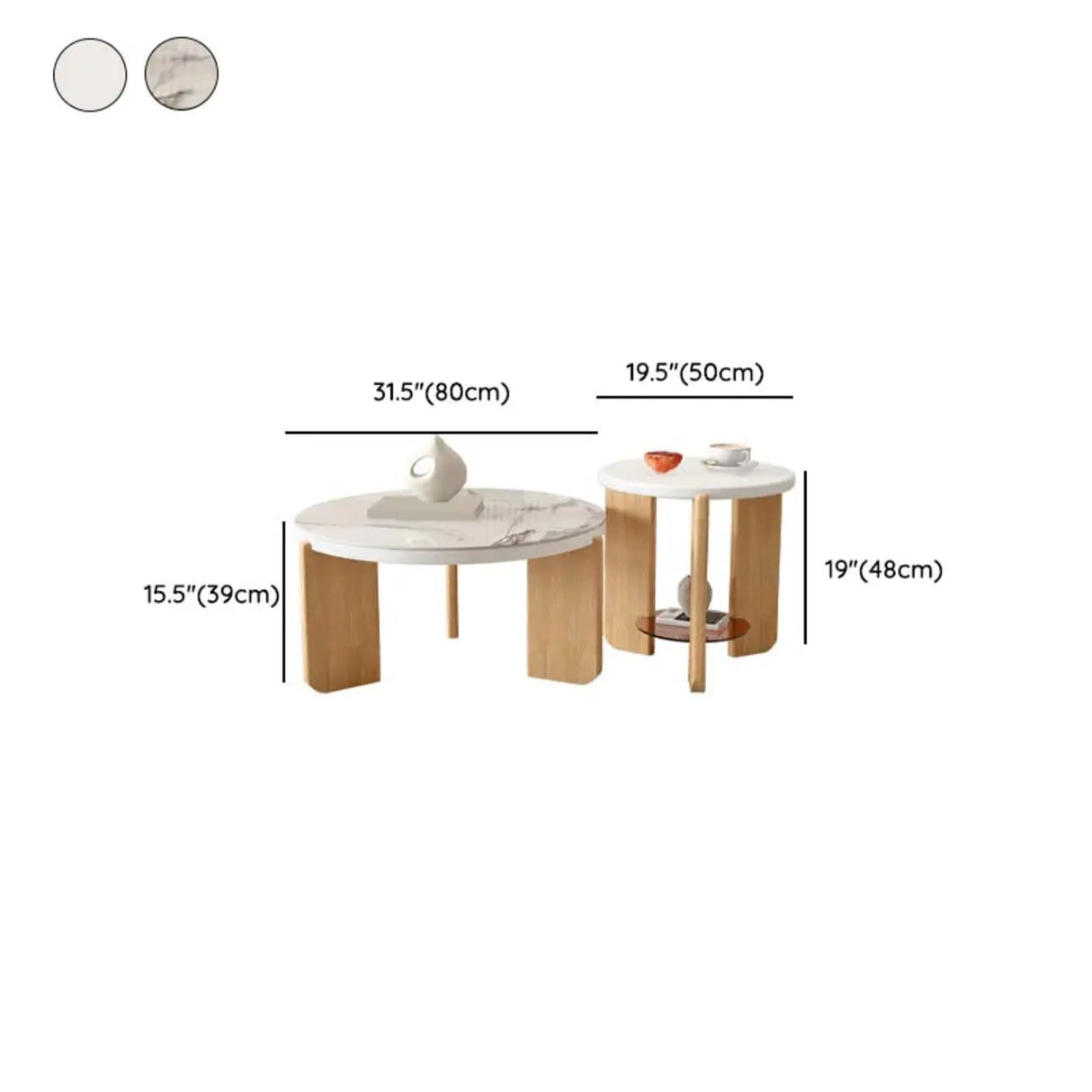 Natural Finish Wood Three-Leg Round Coffee Table Set 