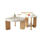 Natural Finish Wood Three-Leg Round Coffee Table Set Image - 4